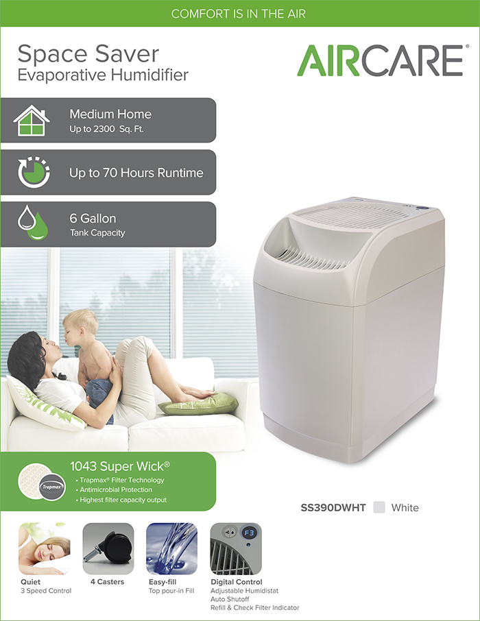AIRCARE 6 gal. Evaporative Humidifier for 2300 sq. ft.-SS390DWHT - The